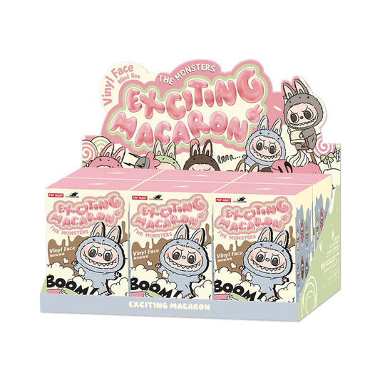 Labubu Exciting Macaron sealed display box with 6 blind boxes – official Pop Mart designer toy – front packaging view